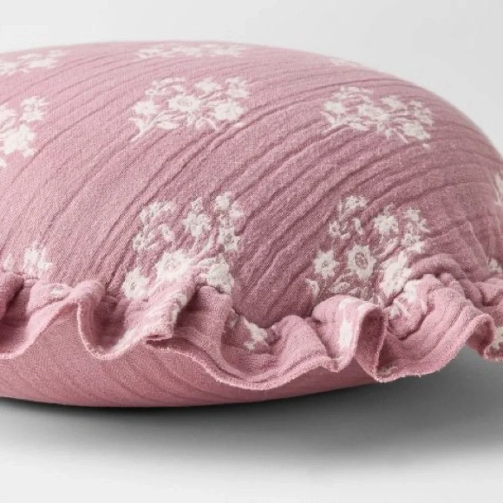 NWT | Round Ruffle Floral Jacquard Pillow Purple/Cream -  Studio McGee